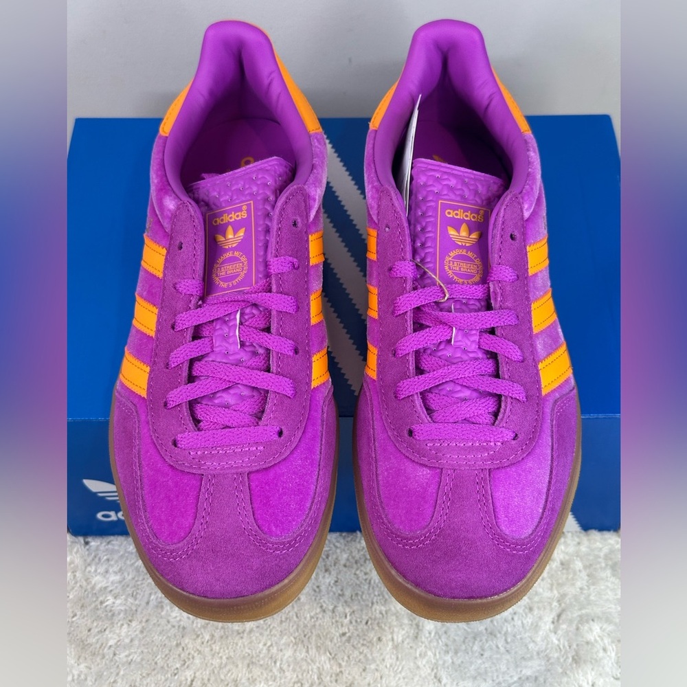 adidas Gazelle Purple and Orange Suede Athletic Shoes - Picture 2 of 13